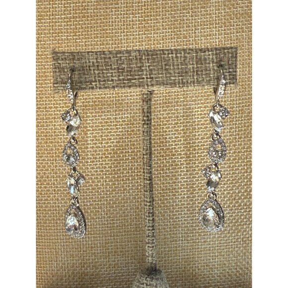 Givenchy Silver-Tone Pavé Crystal Open Pear Linear Drop Earrings - Picture 2 of 16